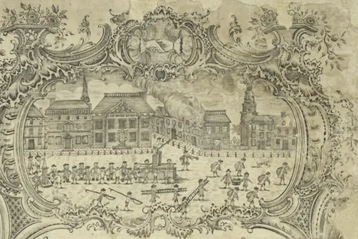 detail of the certificate showing illustration of firefighters